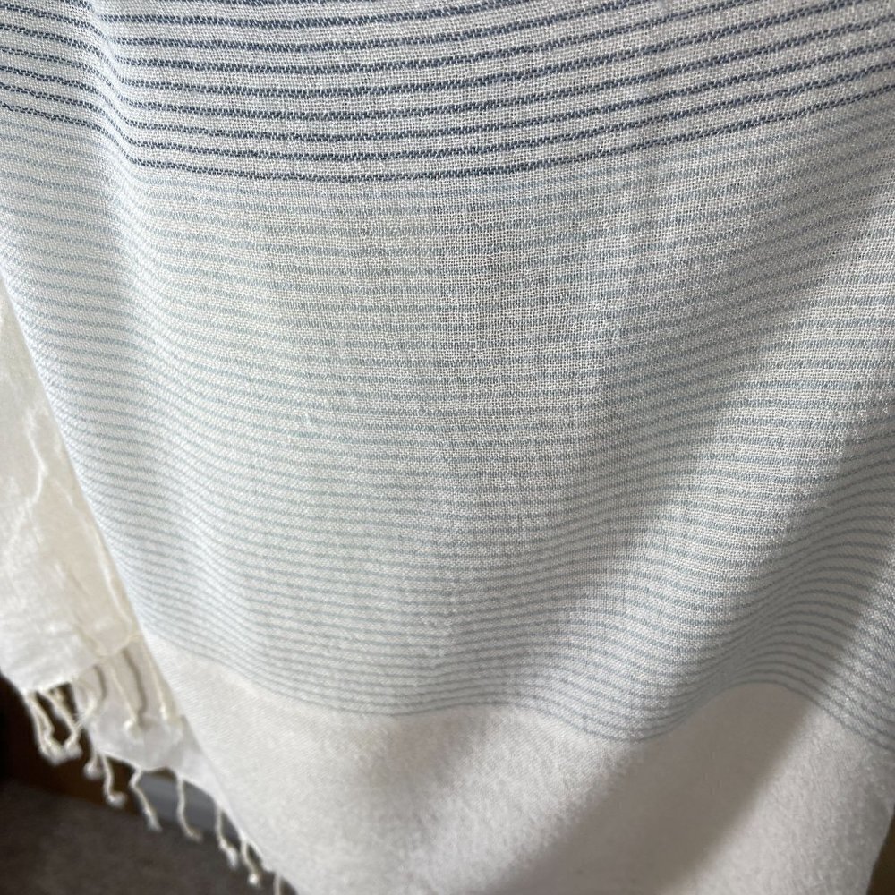 Gray Cream Striped Women's Neck Scarf Tassels 30" X 72" - Picture 3 of 5
